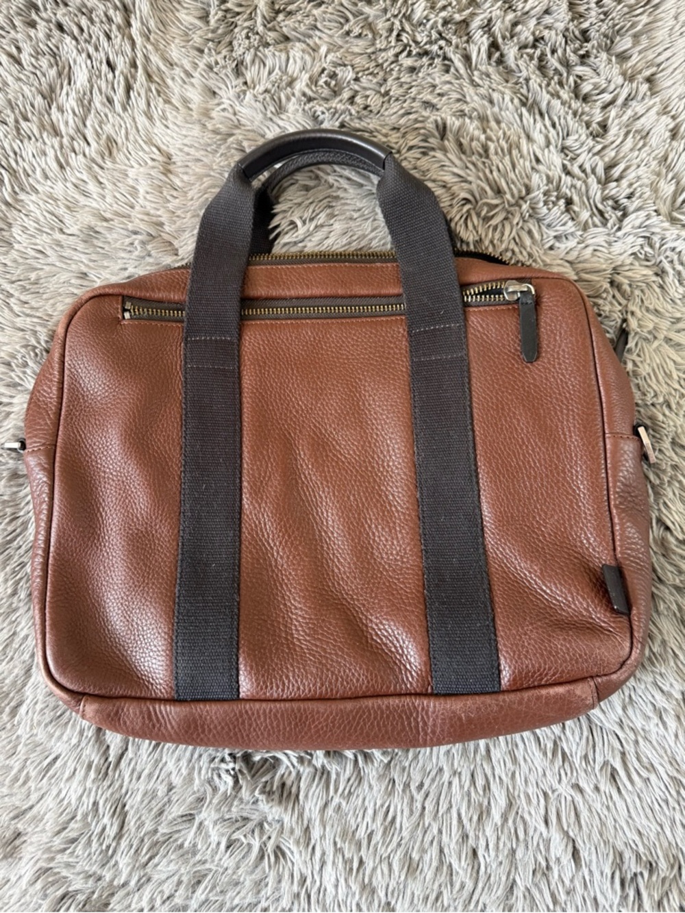 ECCO Brown Leather Laptop Briefcase Slim Work Bag Men’s Shoulder Strap